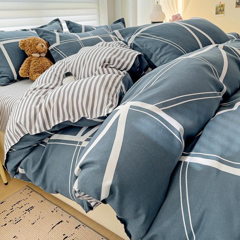 Class A Maternal And Infant Grade Small Fresh Pure Abraded Four-Piece Set Skin-Friendly Bed Sheet Washed Cotton Quilt Cover Student Dormitory 3Pcs Set
