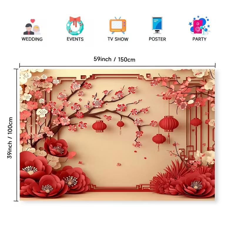 2D Traditional Chinese Floral Banner for Wedding, Engagement and New Year Party Decoration 47.2x31.5inch/120*80cm