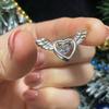 WOSTU 925 Sterling Silver Angel Wings Heart Pendant Necklace For Woman White Crystal Charms Girl Neck Chain Minimalist Jewelry