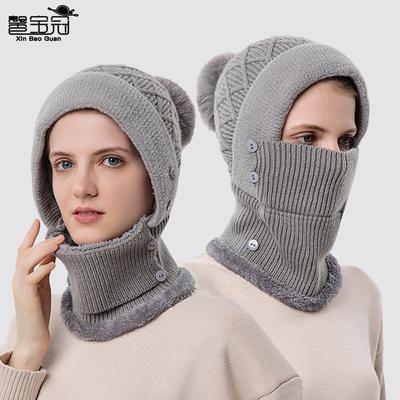 Hat Scarf Female Autumn Winter Thermal Velvet Windproof Earflaps Woolen Cap