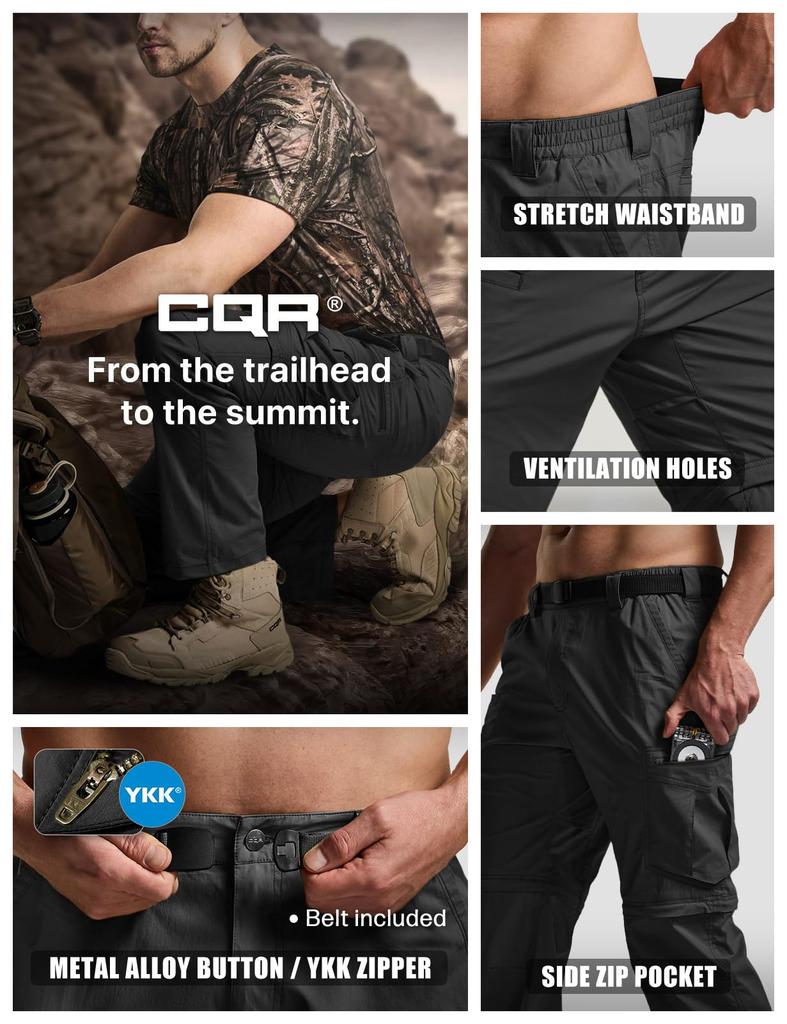 CQR Cargo Pants with Long Short Cool Elastic Multiple Perfect for Outdoor and Summer Use Men's Belt, 2-Way, & Pants, Sweat-Wicking, Quick-Drying,