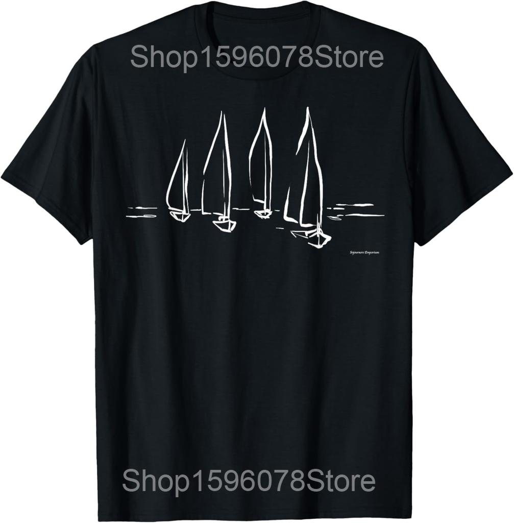 Roztomilý design s plachetnicí pro muže ženy Plachetnice Plachta Plachetnice Trička Bavlna Streetwear Tričko Krátký rukáv Unisex Volné oblečení