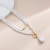 Fashion Multilayer White Imitation Pearl Choker with Metal Circle Fixation Wide Bib Necklace Jewelry for Charm Women