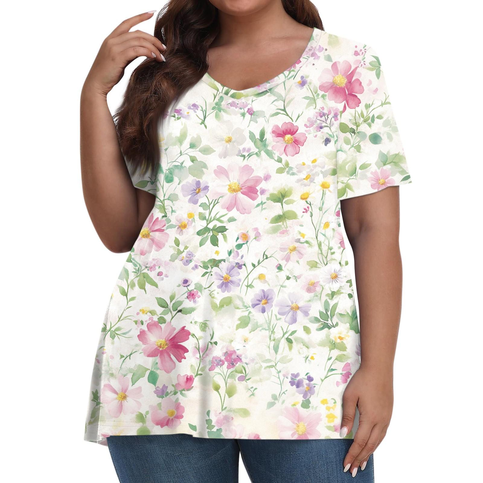 

Women s Fashion Casual V-Neck Pullover Short Sleeve Large Size Printed T-Shirt Top L білий