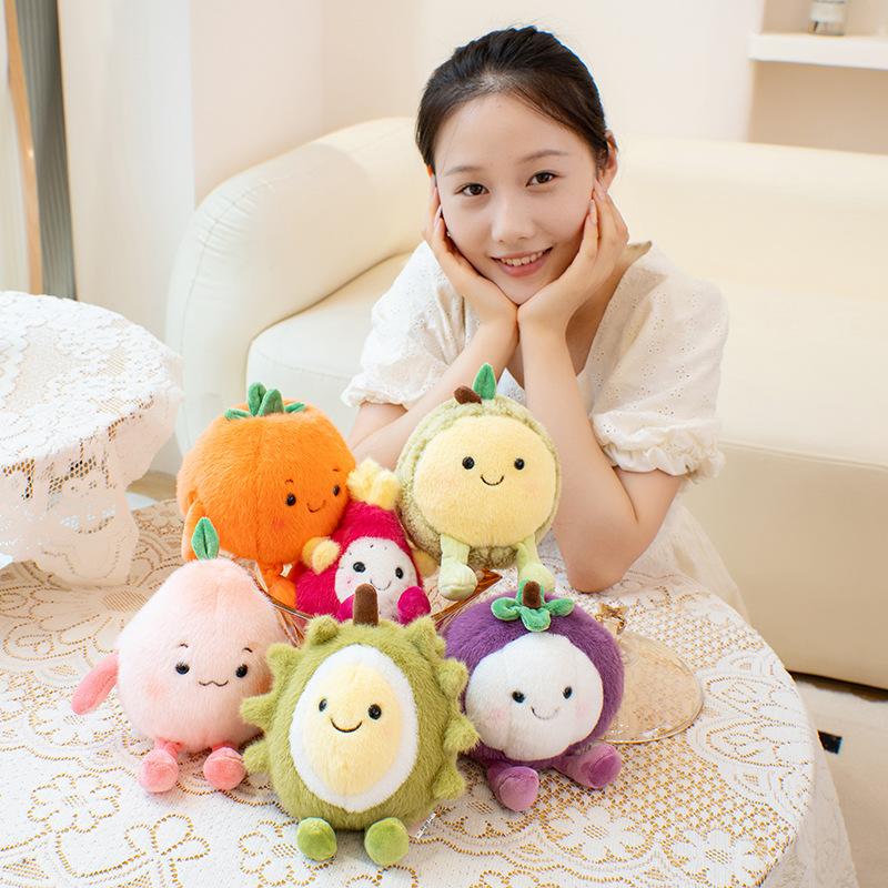 Simulation Fruits Plush Toy Durian Persimmon Peach Mangosteen Sweet Melon Dragon Fruit Soft Stuffed Pendant Doll Funny Gifts