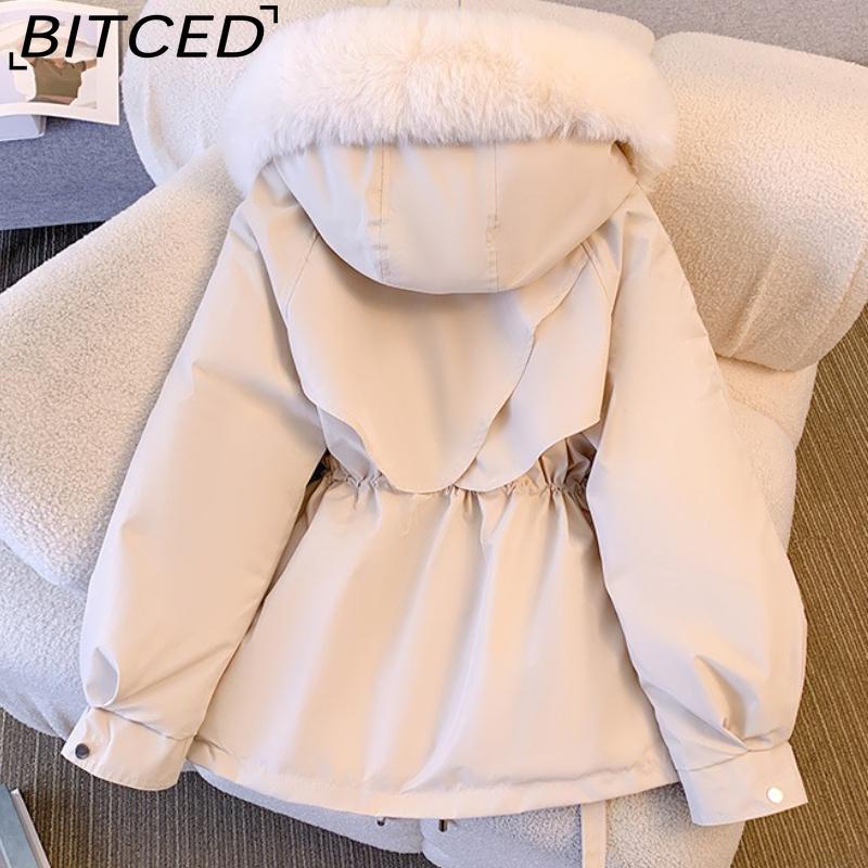 BITCED Manteau d'hiver matelassé pour femme - Style court avec doublure polaire, Parka bouffante épaisse