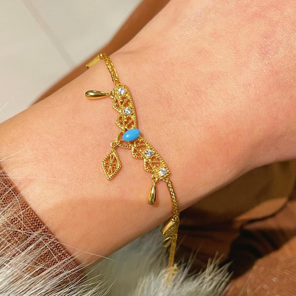 Gold-Plated Sterling Silver Phoenix & Turquoise Tassel Bracelet: Chinese Style, High Aesthetic, Exquisite Light Luxury.