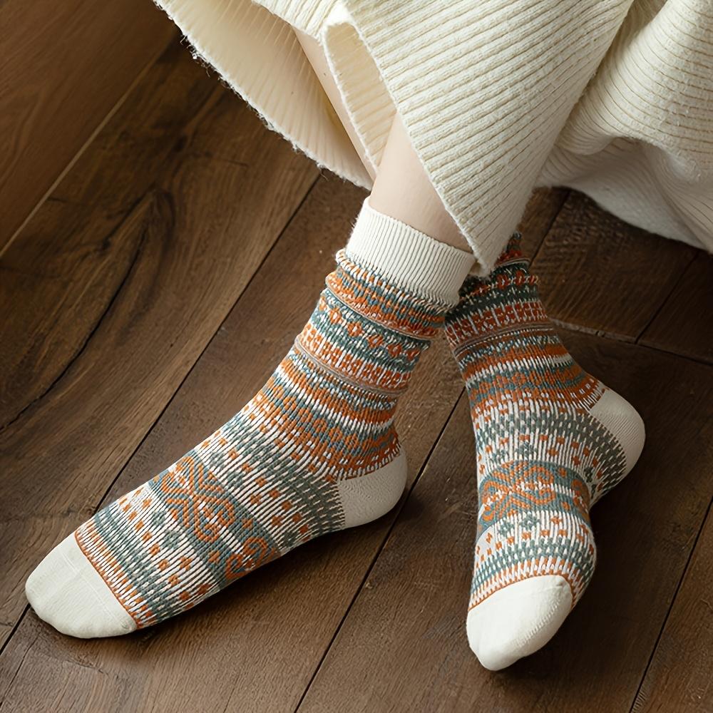 [7 Pairs Thermal Socks] 7 Pairs Women's Thermal Socks | Soft, Warm, Mid-Calf Length, Ethnic Geometric Pattern | Hand Wash Only, Casual & Formal Wear