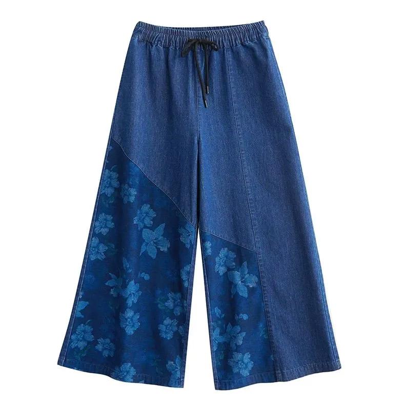 Pants for Women Elastic High Waist Long Trousers Plus Size Thickened Stretchy Versatile Casual Wide Leg Jeans Pants