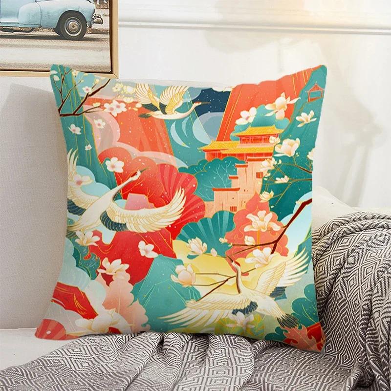 Decorative Sofa Cushion Cover 40x40 Chinese Style Landscape Pillowcase 50x50 Cushions Covers Car Decoration Pillow Home Decor