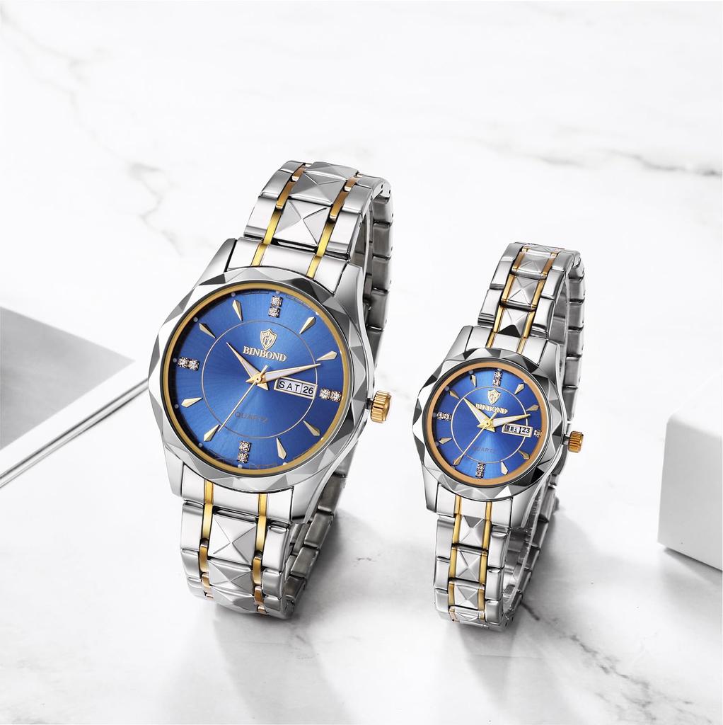 Watch Seiko Analog Copy Watch Men Glowing Date Day of the Week Waterproof Watch Easy To Read Dial Stainless Steel Level Adjustable Blue Men's Quartz