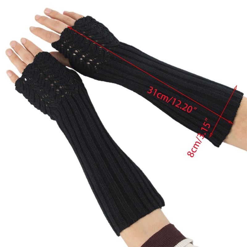 Half Finger Gloves for Typing Winter Knit Gloves with Thumb Holes Unisex Half Finger Mittens Stretchy Warm Long Gloves