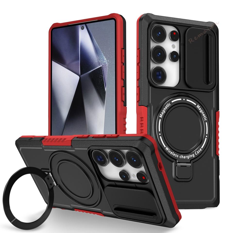 Stand Magnetic Case for Samsung Galaxy S24 S22 S23 S25 S20 S21 S26 FE Ultra Plus S26 Ultra Magsafe Shockproof Protector Cover