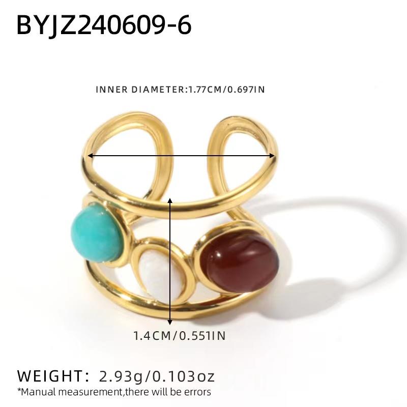 

Personality Spanish Style Colorful Wide Three Layers Opening Ring Stainless Steel Morandi Color Stone Opening Ring For Women