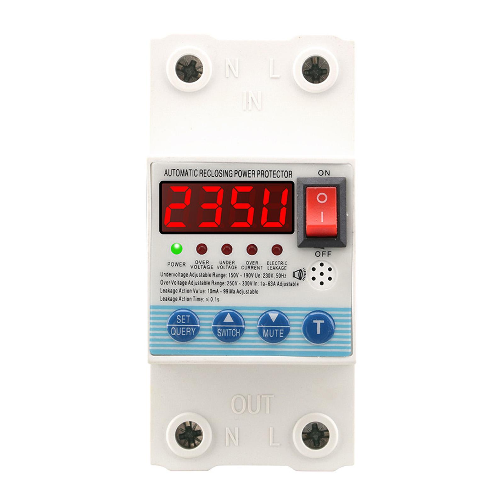 

Захист від перенапруги та зниженої напруги Пристрій захисту з самовідновленням Автоматичний вимикач витоку струму 1‑63A Регульований AC230V