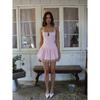 Faitpar Romantic Girl Sweet Style Honey Pink Color Stripes Mesh Cinched Figure Flattering Puffy Dress Sling Dress
