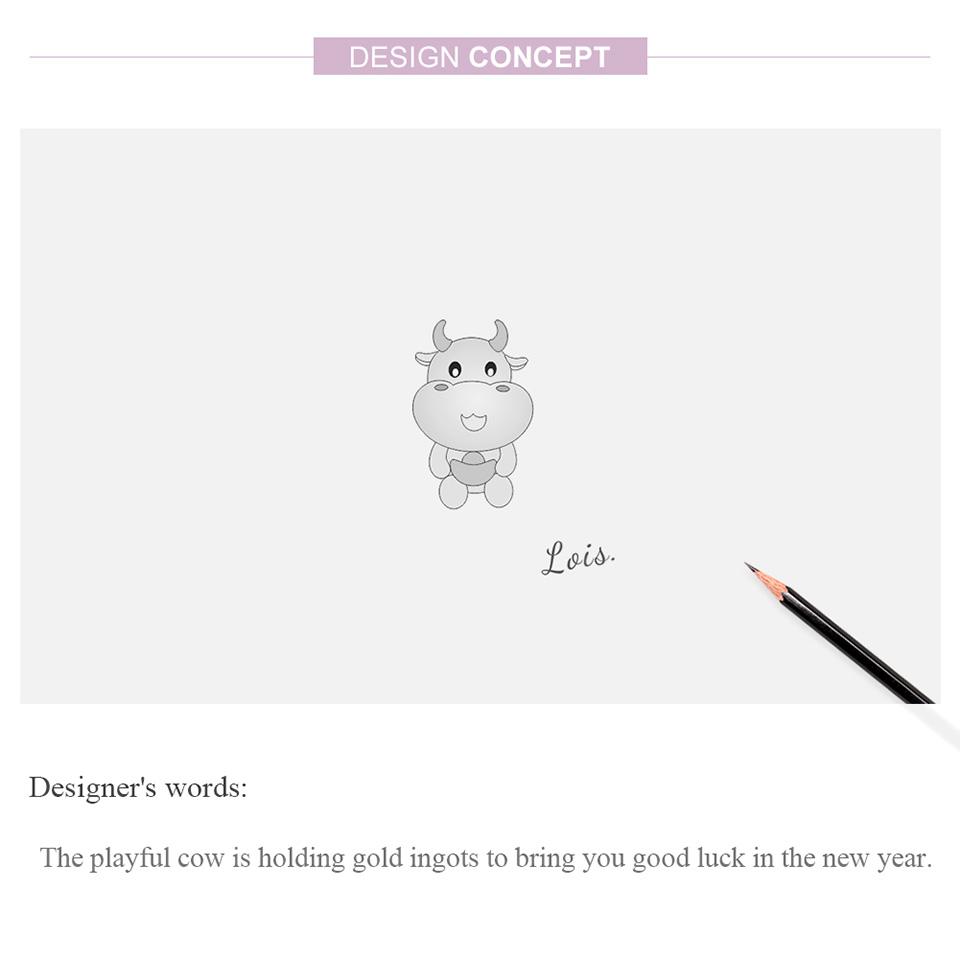 BAMOER 925 Sterling Silver Plated Platinum Playful Cute Lucky Cow Charm Beads Fit Original 3mm Bracelet