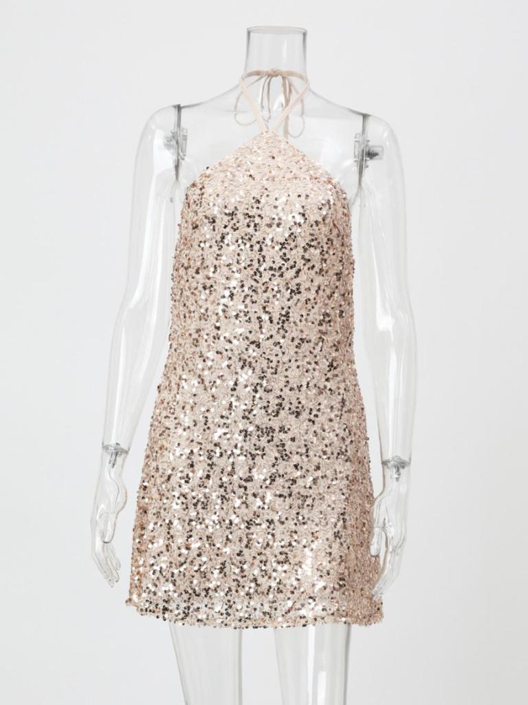 2025 Women's Sequin Halter A-Line Evening Dress