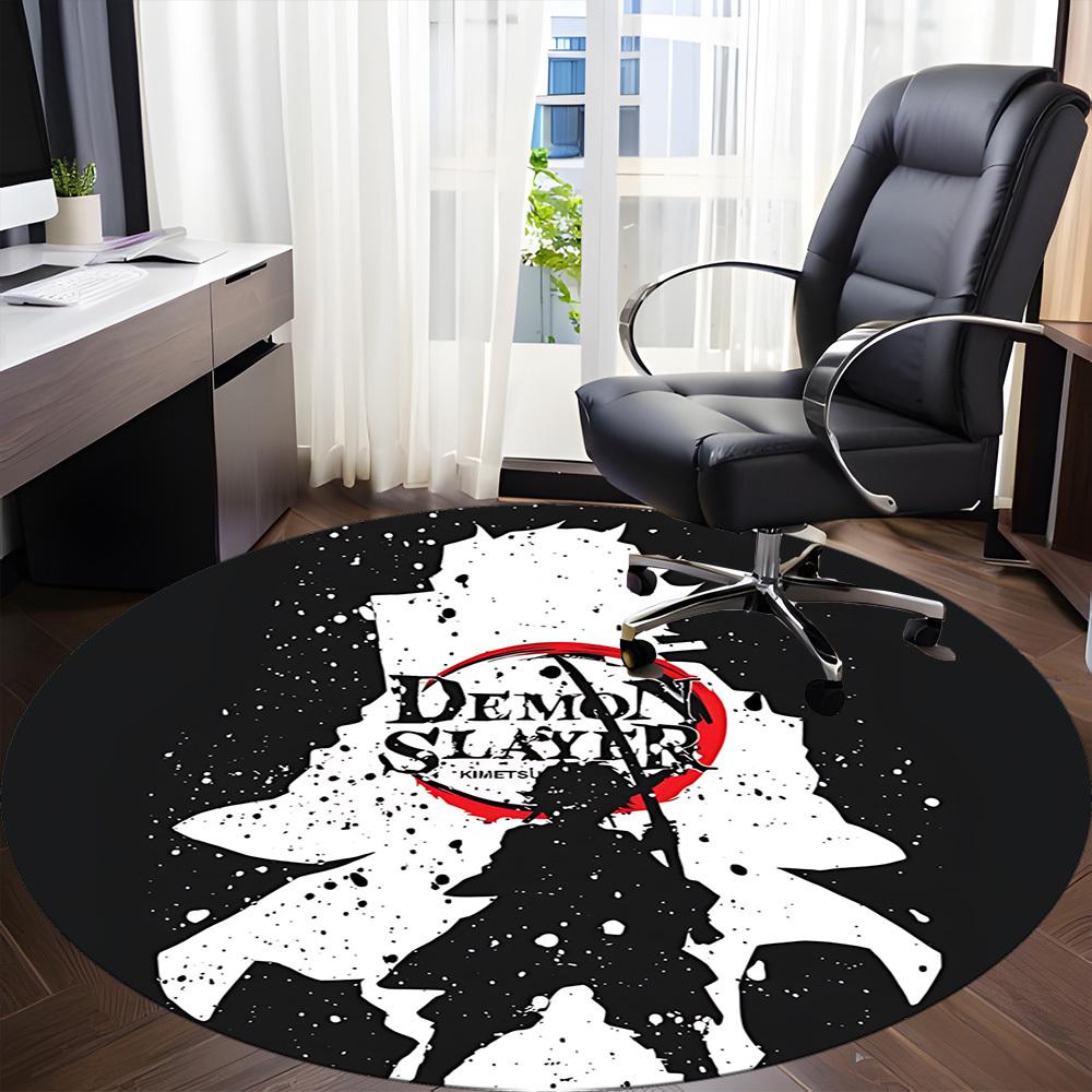 1PC Demon Slayer Office Round Rug - Perfect for Office or Study Decor, Machine Washable, Non-Slip Backing, Decorative Floor Mat