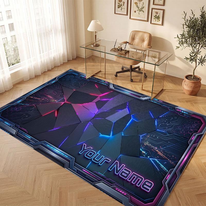 Stadt Cyberpunk Thema Kristall Samt Boden Teppich Personalisiert Benutzerdefinierter Name Text Warmer Teppich Heimdekoration