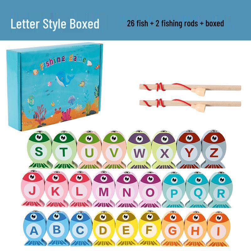 Cross-Border English Version Wooden Fishing Toy for Children's Early Education & Brain Development