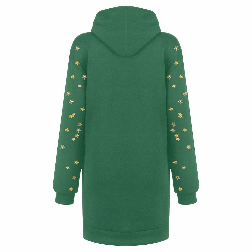 Sweat-shirt à capuche et manches longues pour femmes, imprimé de noël, poche mi-longue, avec poche