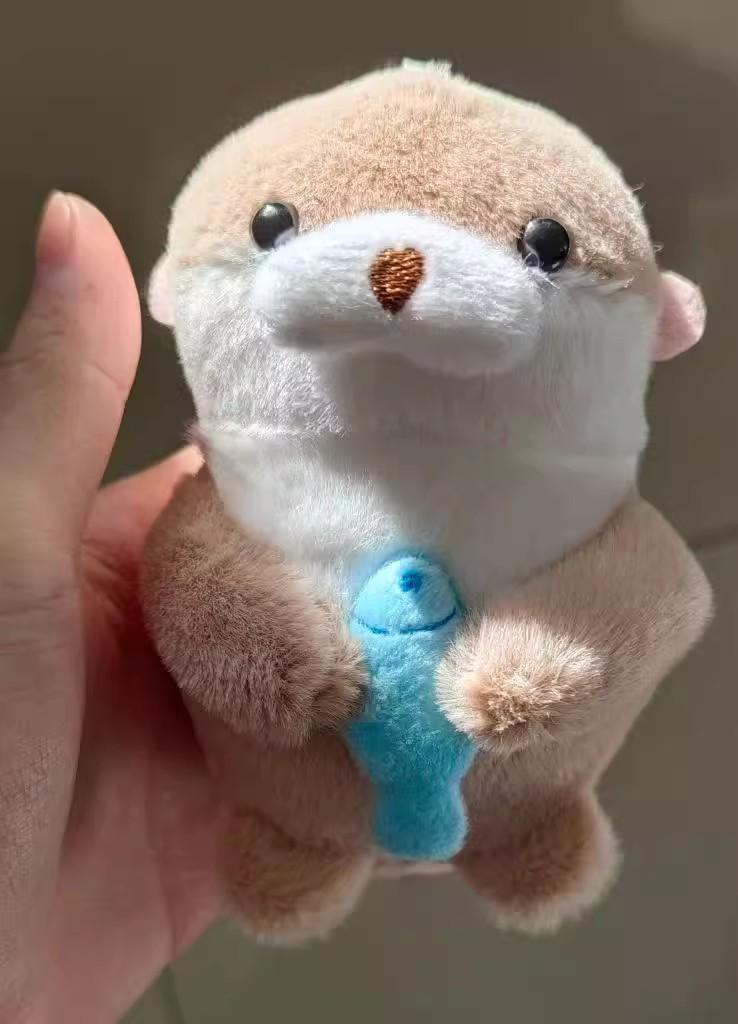 Peluche Kawaii Lontra che tiene il Pesce Portachiavi Leggero Ciondolo da Appendere Accessori per Zaino Scolastico Portachiavi Giocattolo Portachiavi Regali