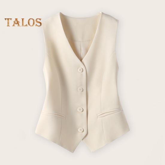 Women Vest Sleeveless Single-breasted Western Style Slim Fit Cardigan Suit Coat Pure Color V Neck Formal Business Style Lady Waistcoat