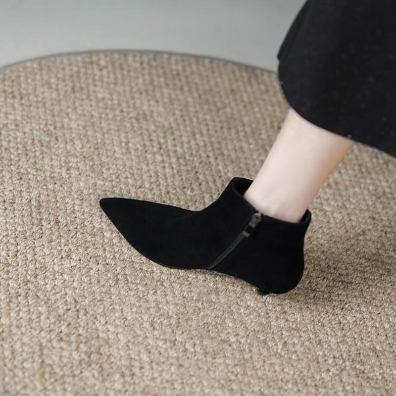 Fashion NEW Autumn Women Ankle Boots Sheep Suede Shoes Pointed Toe High Heel Shoes Women Concise Thin Heel Boots for Woman botines mujer