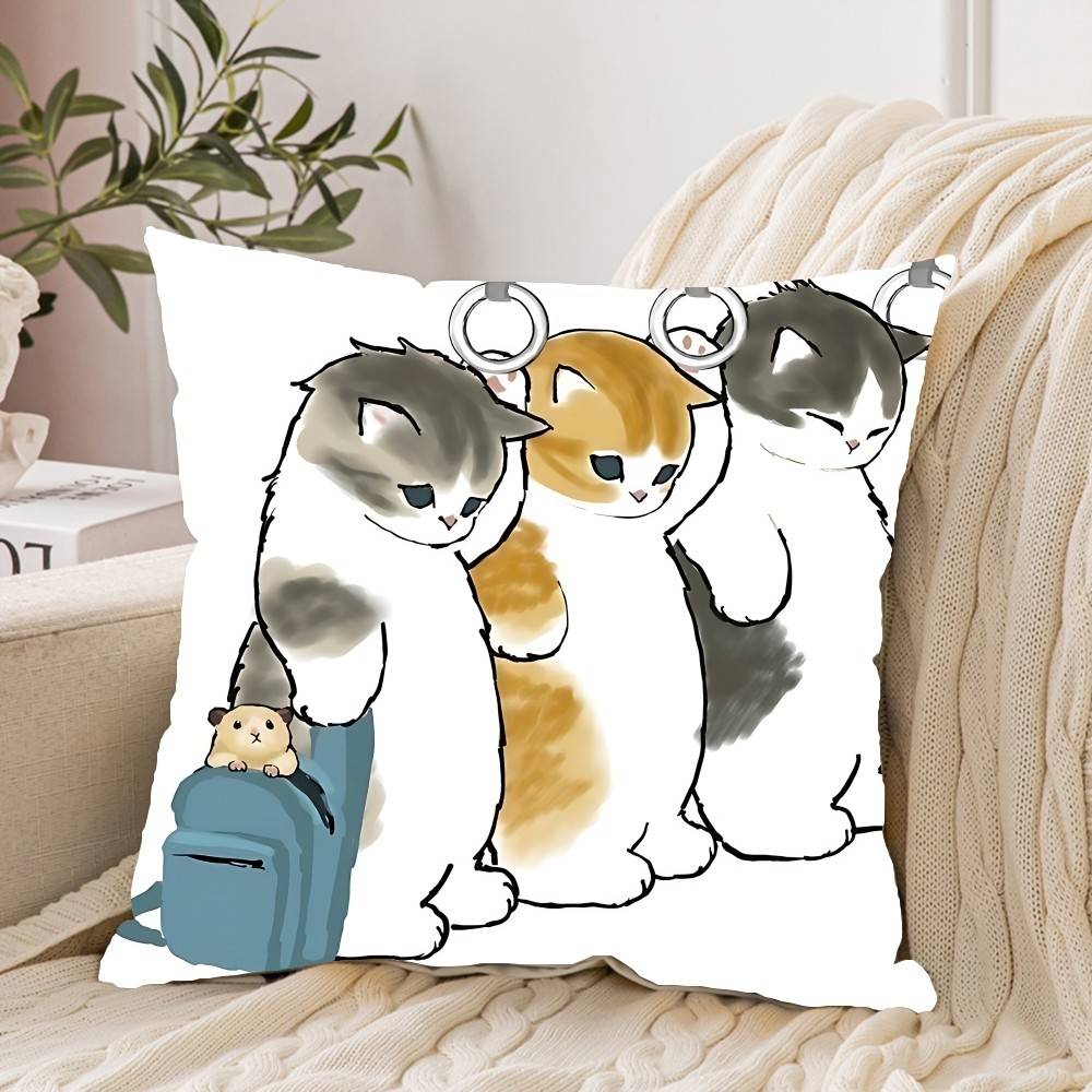 Hand Drawn Cute Cat Pillow Case Pattern Printed Pillowcase For Living Room Sofa Cushion Cover Bedroom Decor
