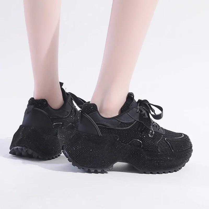 Fashion 7cm Summer Luxury Designer Women Daddy Rhinestone Sneakers Thick Bottoms Mesh Pink Sweet Ladies Tenis Platform Shoes Spring
