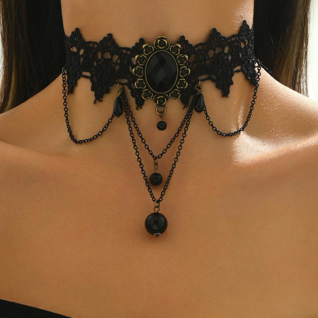 European and American Vintage Lolita Lace Tassel Choker Necklace Bohemian Necklace