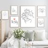 Linea astratta mamma bambino mano cuore minimalista arte murale tela pittura nordica poster e stampe quadri da parete decorazioni per la camera dei bambini