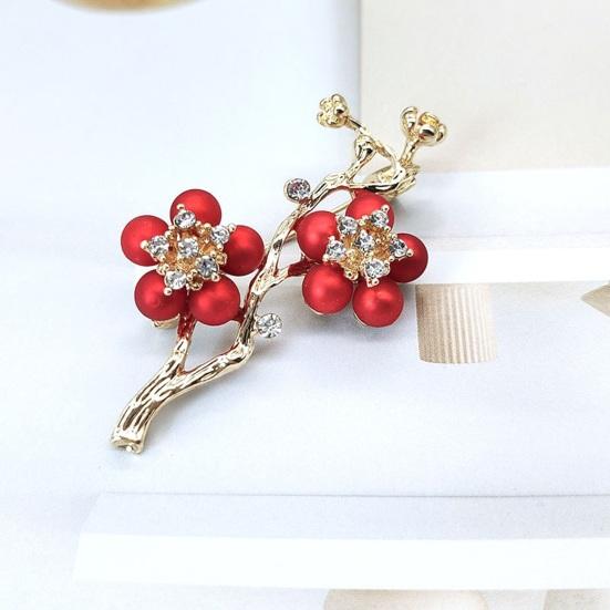 Plum Blossom Shape Brooch Pin with Shiny Rhinestones Flower Corsage Suit Lapel Pin Clothes Decoration Accessory