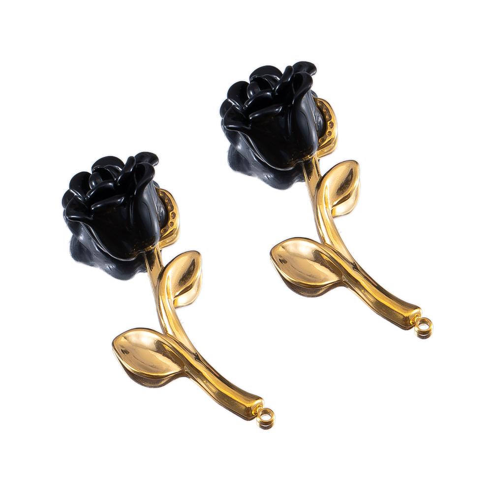 

2pcs Pink Red Black Resin Rose Flowers Stainless Steel Pendant DIY Accessories Fashion Charm Earring Necklace Jewelry Wholesale 2pcs чёрный