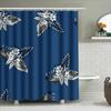 Luxury Bath Shower Curtain With Leaf Floral Print, Blue Waterproof Fabric For Home Bathroom Decor Size Customizable (M)