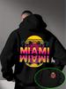 Fall/winter Miami Gradient Sunset Palm Tree Print Hooded Fleece Pullover Outdoor Warm and Comfortable Loose-fitting Top