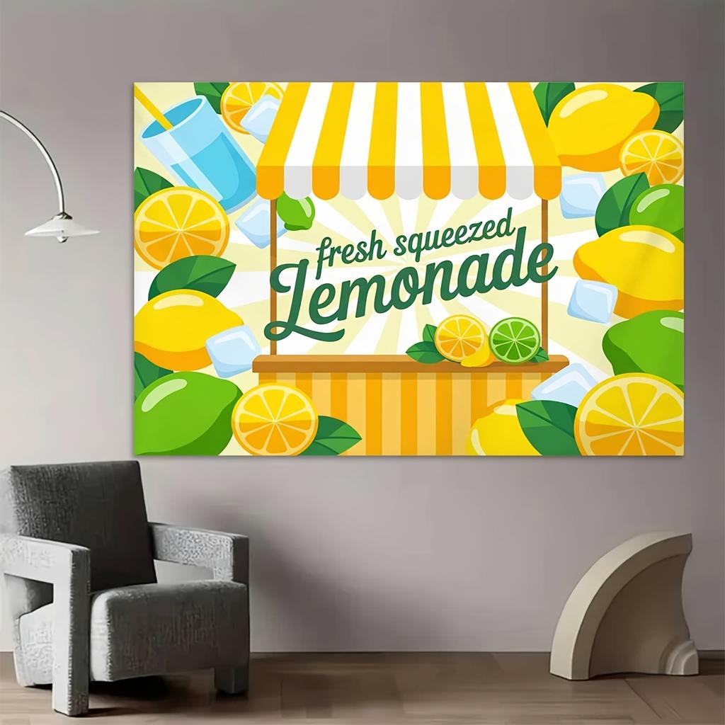 2D Plane 1 Piece of Cute Freshly Squeezed Lemonade-themed Background Fabric Party Decoration Banner Birthday