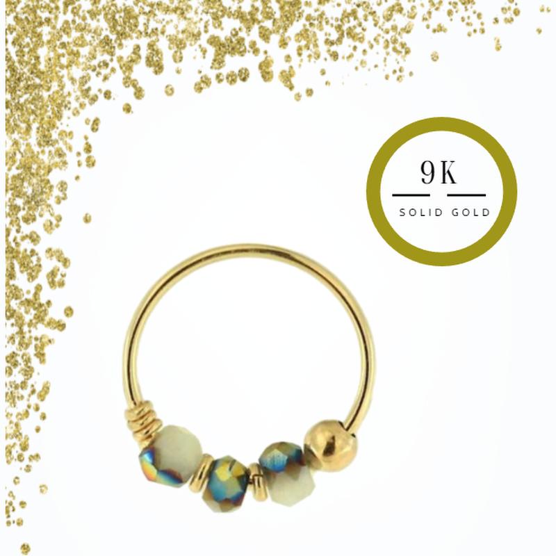 PIERCINGKODER 9k Gull Nesering Lys Perlegrå Porselensperler - Kvalitetspiercing