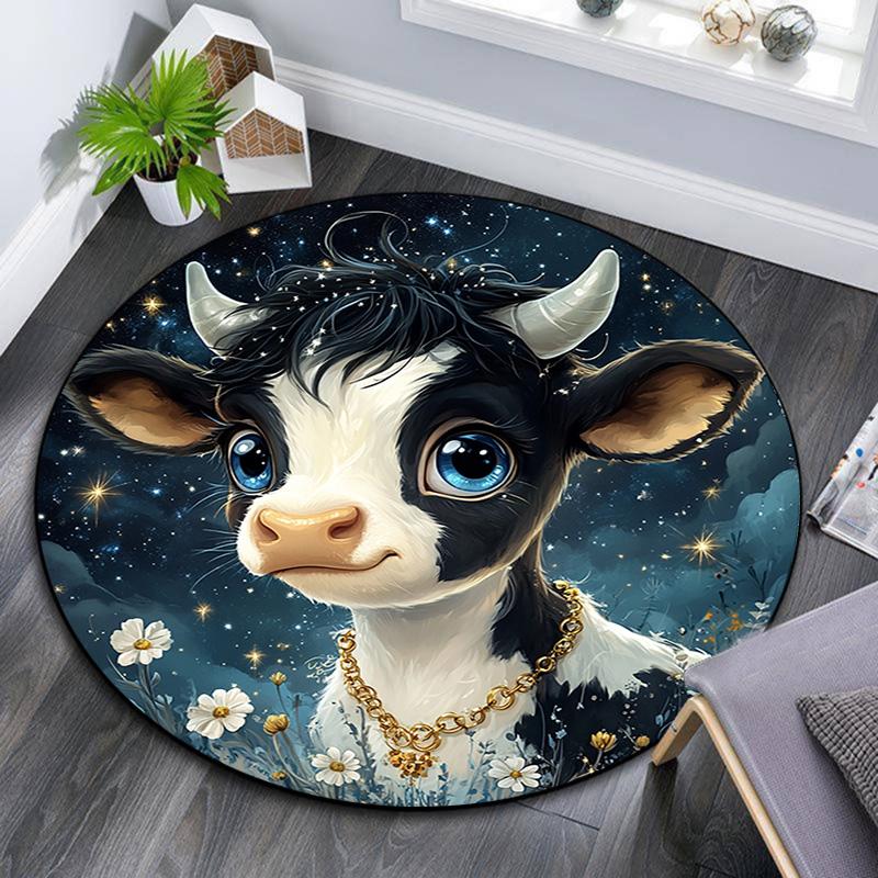 

Cute Cow Round Area Rug,Carpet Rug for Living Room Bedroom Sofa Playroom Decor,Non-slip Floor Mat 80cmx80cm