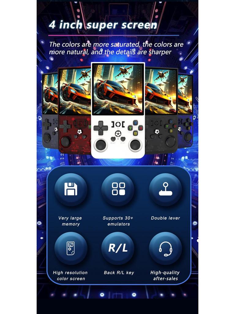 R36sMAX Handheld Game Console: 4.0-inch HD Screen, Dual Joystick, Retro Arcade Style