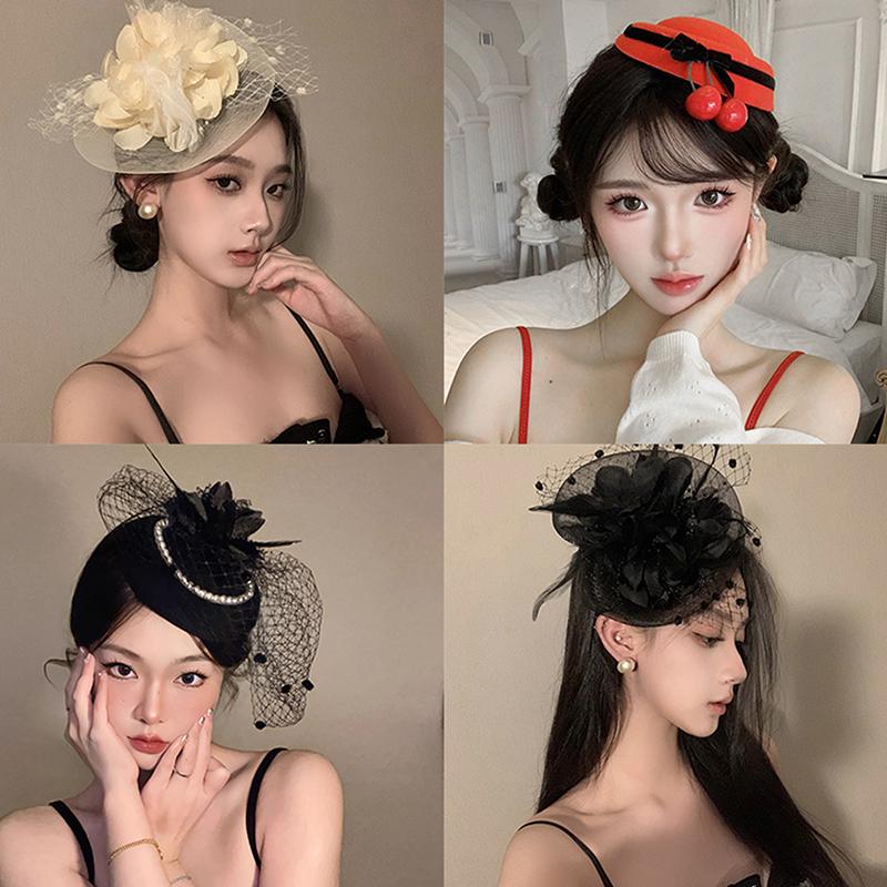 Big Flower Top Hat Hair Clip Mesh Hat With Feather Hair Clip Wedding Prom Party Accessories Headbands For Women