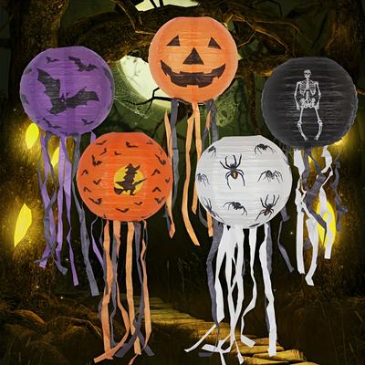 5 szt. Papierowy lampion Papierowe lampiony 3D Składany Lampion Dynia Halloween Łatwy montaż 8 cali