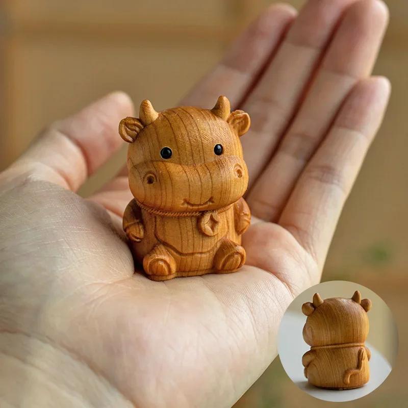 Mini Cute Wooden 12 Zodiac Snake Dragon Rat Rabbit Dog Chick Monkey Figures Animal Fun Desktop Ornament Home Decor Birthday gift