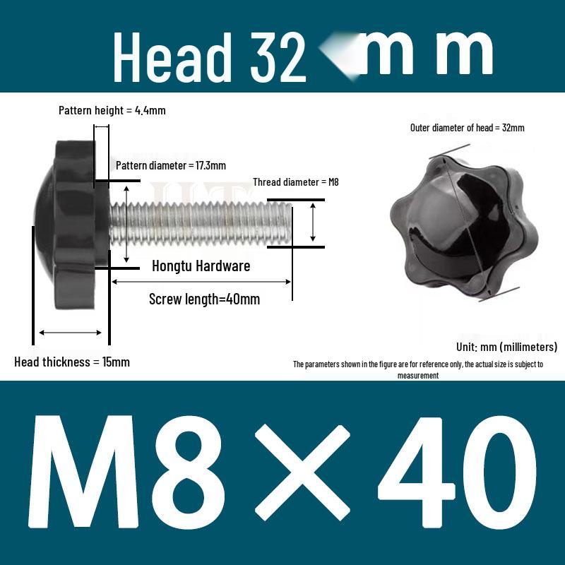 32-Head Rubber Six-Star Plum Blossom Handle Knob M5/M6/M8 Plastic Thumb Screw