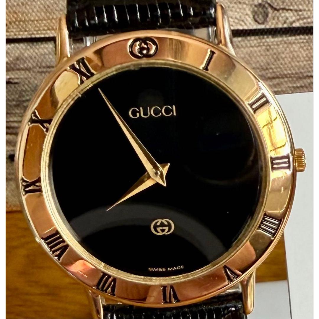 Used GUCCI watch black dial gold bezel