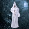 1 Set Halloween Cosplay Suit Robe Belt Necklace Set Hooded Long Sleeves Medieval Monk Witch Pastor Parties Performances Role-playing Costume