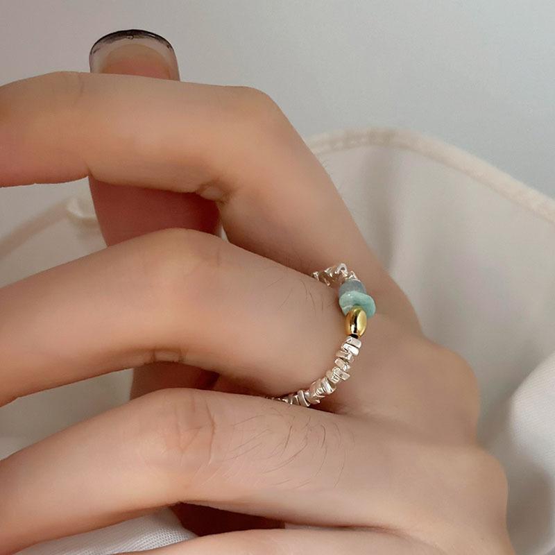 Fashion Ins Versatile Copper Ring With Unique Beaded Pattern Geometric