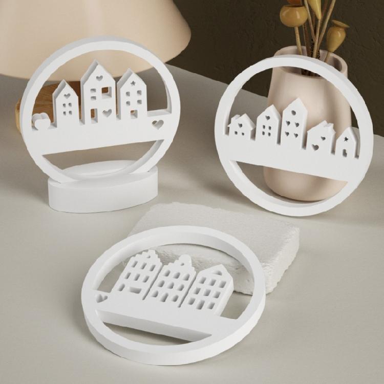 Runde Haus Silikonformen mit Basisformen für Gipsdekorationen, Kranz Silikonformen mit Basisformen