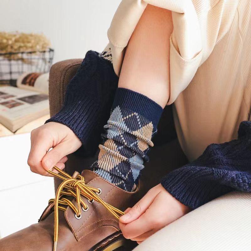 5 Pairs Winter Combed Cotton Socks Thicken Classic Warm Sokken Fashion Design Plaid Check Woman Harajuku Socks